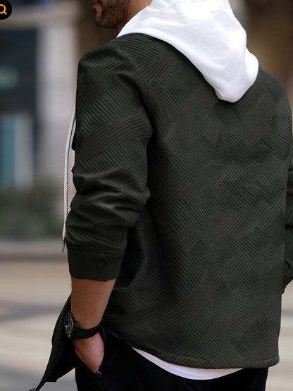 Տղամարդու առօրյա գլխարկով սվիտեր - միագույն երկար թևքով սվիտեր՝ կոճակներով առջևի մասով, սովորական չափսի աշնանային ձմեռային վերնազգեստ ամենօրյա զբոսանքների համար, սվիտեր-բաճկոն, դիմացկուն գործվածք, տրիկոտաժե