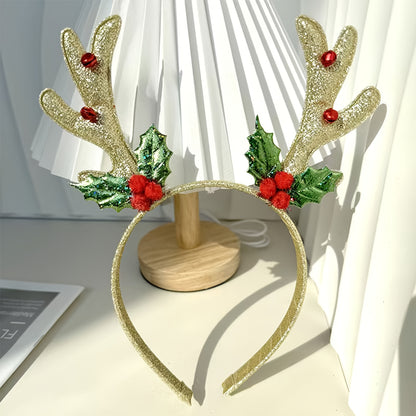 1pc Women's Elegant & Cute Deer Headband with Glittery Antlers, Pink Bow & -like Beads - Pastel Pink Soft Hair Band for Christmas Party, New Year's Eve, Casual Attire - Comfortable Hair Accessory for Women & Teens