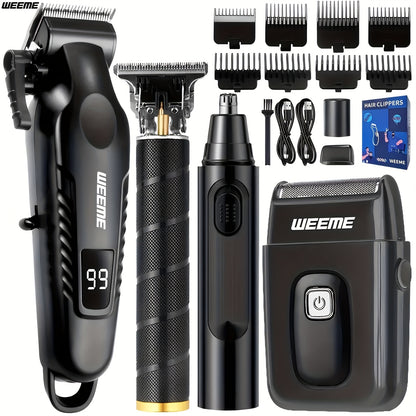 WEEME 4pcs Rechargeable Electric Grooming Kit for Men - Hair Clipper Electric Foil Shavers and Beard Trimmers, Ear, Nose Hair Trimmer Set, USB Charged - Perfect Holiday Gift