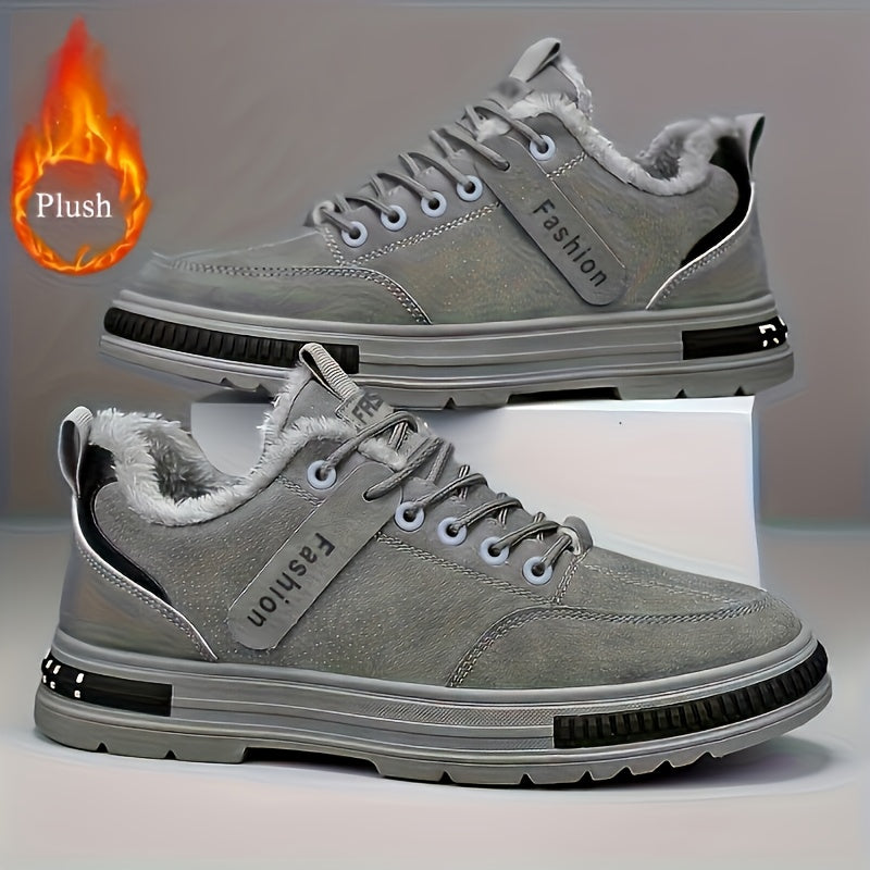 Men's Winter Low-Top Sneakers - Upper & Cushioned Sole, All- Round Toe Casual Shoes Suitable for Cold Weather, Urban Style, and Casual Attire
