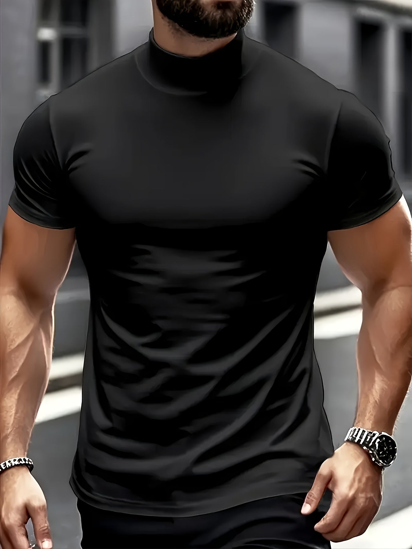 Men's High-Neck Short-Sleeve T-Shirt for Spring and Summer - Fashionable, Comfortable, and Essential for Casual Wear - ayq