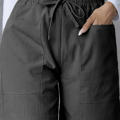 Women'S Vacation Elegant Casual Solid Color Polyester Short Pants, Regular Contour, Non-Stretch, with Pocket, for Spring, Summer, Fall
