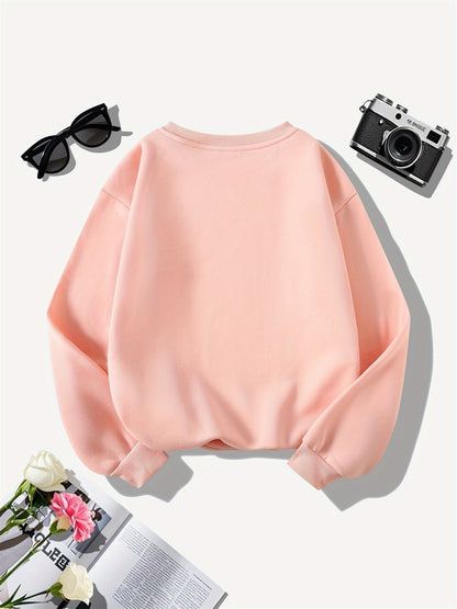 Women's Fleece-Lined Round Neck Pullover Sweatshirt - "JESUS" Christmas Print, Comfortable Loose Fit for All Seasons, Festive Holiday Design Casual Top