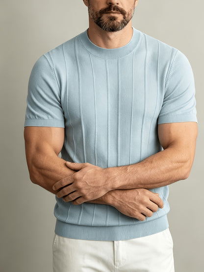 Men's Summer Slim Fit Rib Knit Crew Neck Short Sleeve Top