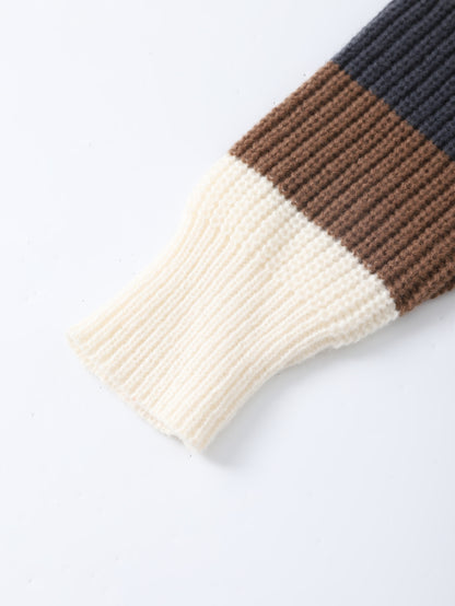 JNBLDA Շիկ գծավոր տրիկոտաժե սվիտեր, տղամարդու առօրյա տաք, ձգվող, կլոր վզնոցով սվիտեր աշնանային ձմռանը