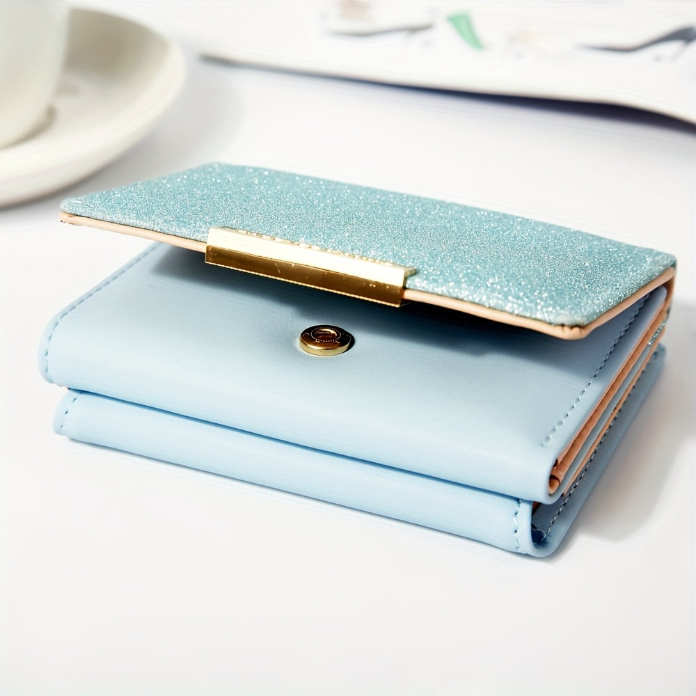 1pc, Women's Luxury High-Quality Wallet, Multi-Functional Multi-Card Slot Exclusive Coin Purse, Portable Compact Versatile Travel, Gorgeous Small Sequins, Exquisite Lady Gentle Style, Unique Design, Metal Snap Closure, Solid