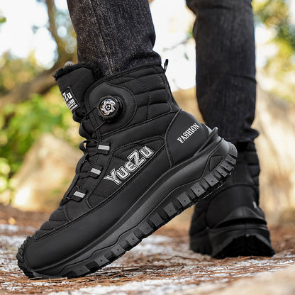 Men's -Lined Snow Boots, Winter Warm Work Boots, Wear-Resistant Outsole Anti-Slip Hiking Boots, Outdoor Trekking Boots, Tactical Work Boots, Gear Pattern Anti-Slip Sole, Snow Mountain Hiking Boots, Professional Outdoor Polar