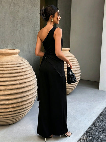 Elegant Women's One-Shoulder Top and Pants Set
