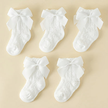 5 Pairs of Baby Socks for Spring And Summer, Featuring Breathable Mesh And Bows, Perfect for Everyday Wear.