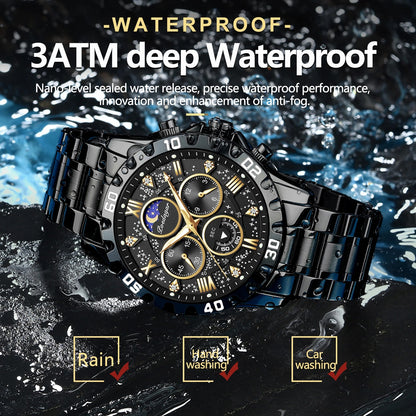 POEDAGAR Men's Quartz Business Watch with Calendar & Waterproof