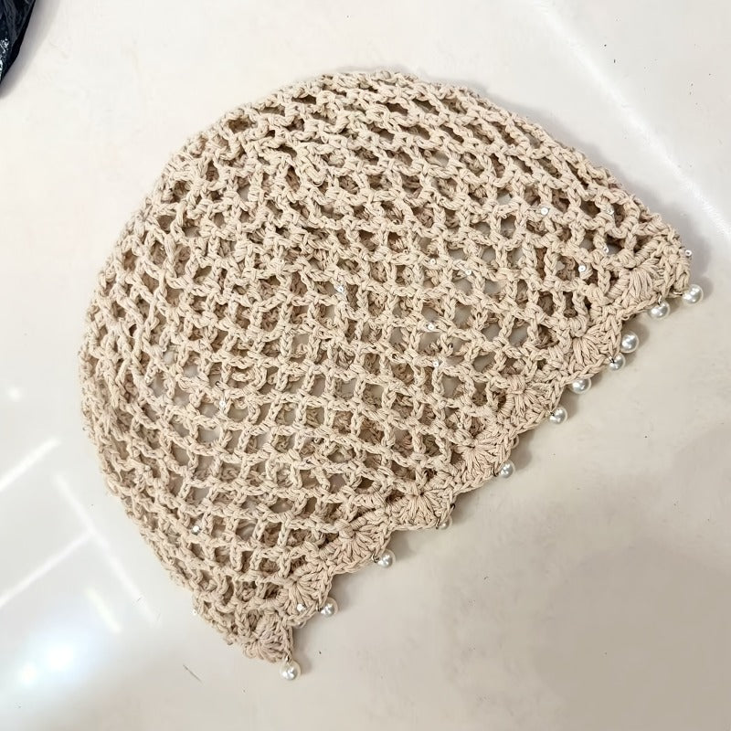 Lightweight Gray Crochet Hand-Hollow Brimless Hat for Women
