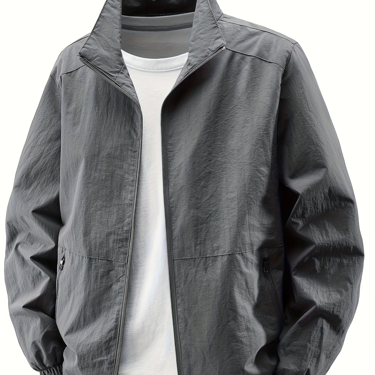 Տղամարդու ձիթապտղի կանաչ բոմբեր բաճկոն՝ կանգնած օձիքով - ամենօրյա, հարմարավետ, կայծակաճարմանդով վերնազգեստ՝ բացօթյա գործունեության համար, ամենօրյա հագուստ | Կանգնած օձիքով բաճկոն | Կայծակաճարմանդով բաճկոն