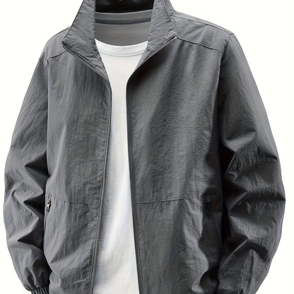 Տղամարդու ձիթապտղի կանաչ բոմբեր բաճկոն՝ կանգնած օձիքով - ամենօրյա, հարմարավետ, կայծակաճարմանդով վերնազգեստ՝ բացօթյա գործունեության համար, ամենօրյա հագուստ | Կանգնած օձիքով բաճկոն | Կայծակաճարմանդով բաճկոն