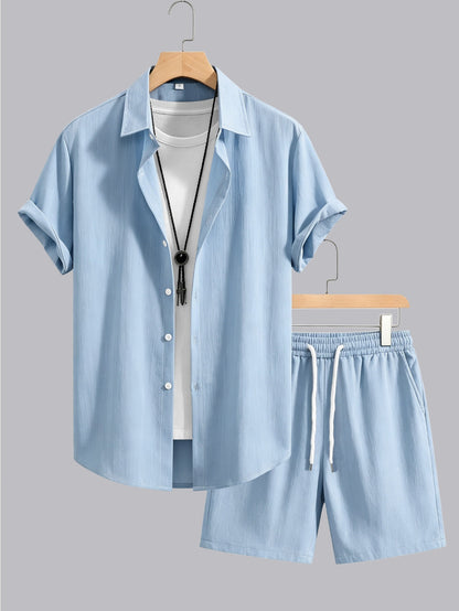 Men's Summer Casual Shirt & Shorts Set - Lightweight, Breathable