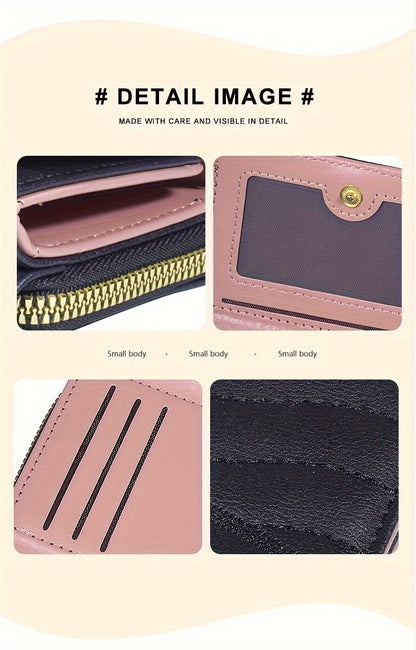 2024 New Women'S Short Wallet, Korean Style Zippered Coin Purse, Simple Design, Tri-Fold Multifunctional Faux Leather Card Holder.