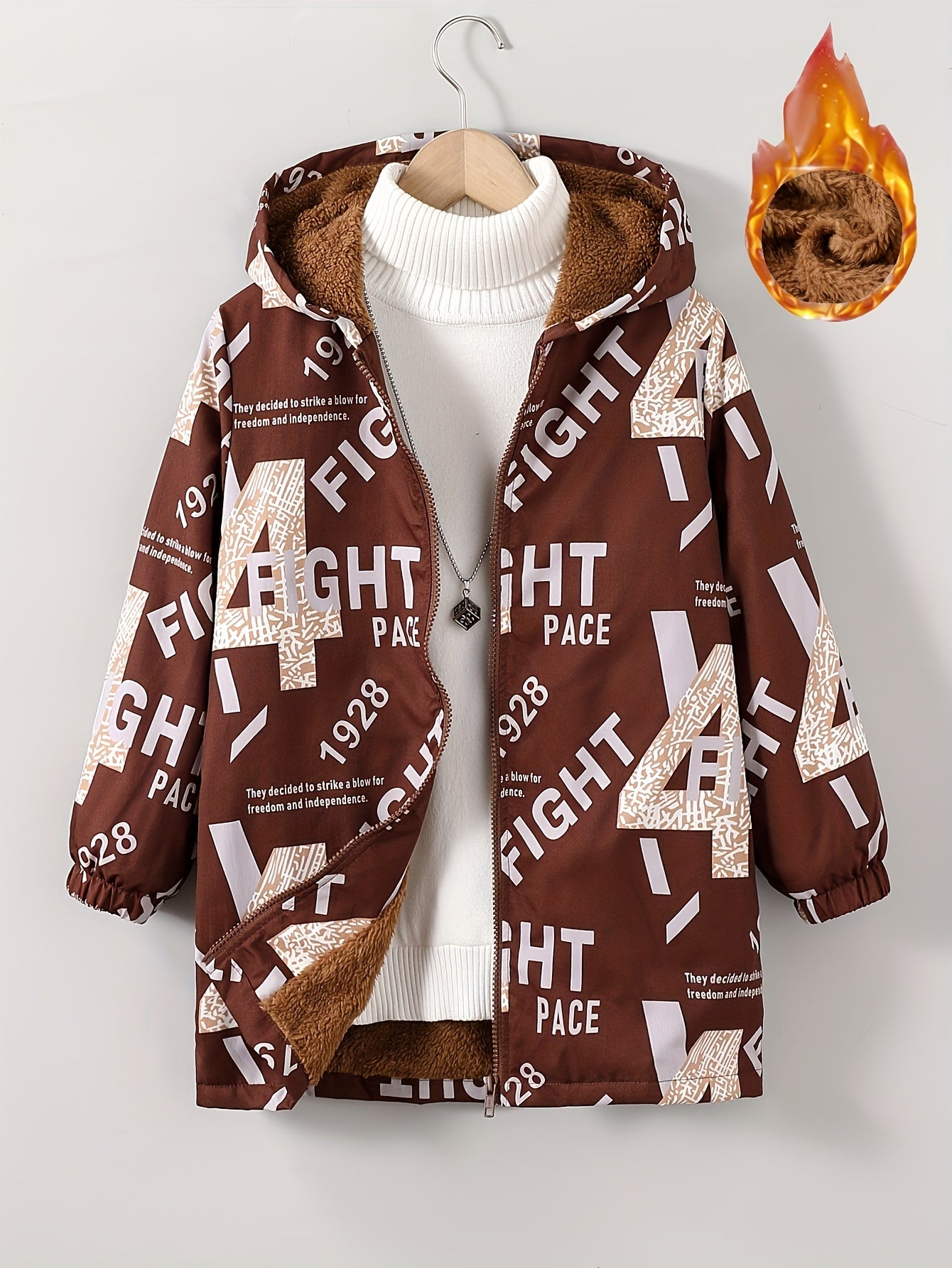 Boys' Cozy Jacket with Letter Print - Casual & Warm Windproof Outerwear for Fall/Winter
