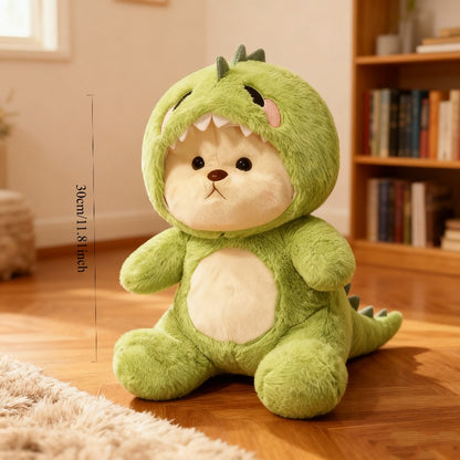 Cute Green Dinosaur Plush Toy with Jacket, Soft Face, Can Be Used as a Pillow, Doll, or Bedside Decoration, Ideal for Birthday, Christmas, New Year, and Valentine's Day Gifts
