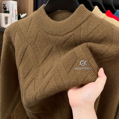 KATMARO ասեղնագործված սվիտեր տղամարդկանց համար, կլոր վզնոցով, տաք աշնանային և ձմռան համար, խիտ բրդյա, կիսաբարձր օձիքով հիմք, Shengyida-ի առօրյա տղամարդու հագուստ
