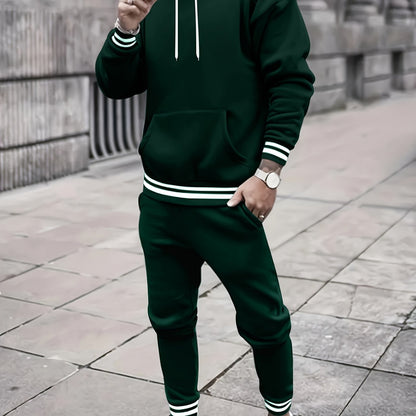 Men's Solid Color Hooded Casual Sportswear Set - ayq