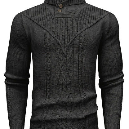 Տղամարդու բարձր օձիքով տաք տրիկոտաժե սվիտեր - ձգվող նորաձև ժապավենավոր սվիտեր, էլեգանտ ջենտլմենական կարդիգան