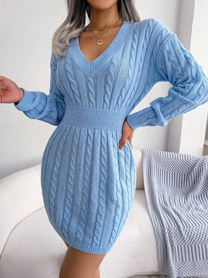 Women's White/ Twist- V-Neck Shorter-to-Oversized-Hem White Button-like Placket (No Buttons) Dress - Full-Length Long Sleeve Winter Winter Short/Long Dress (No) - Slim-Fit Tummy Control for Fall/Winter (Low-Maintenance