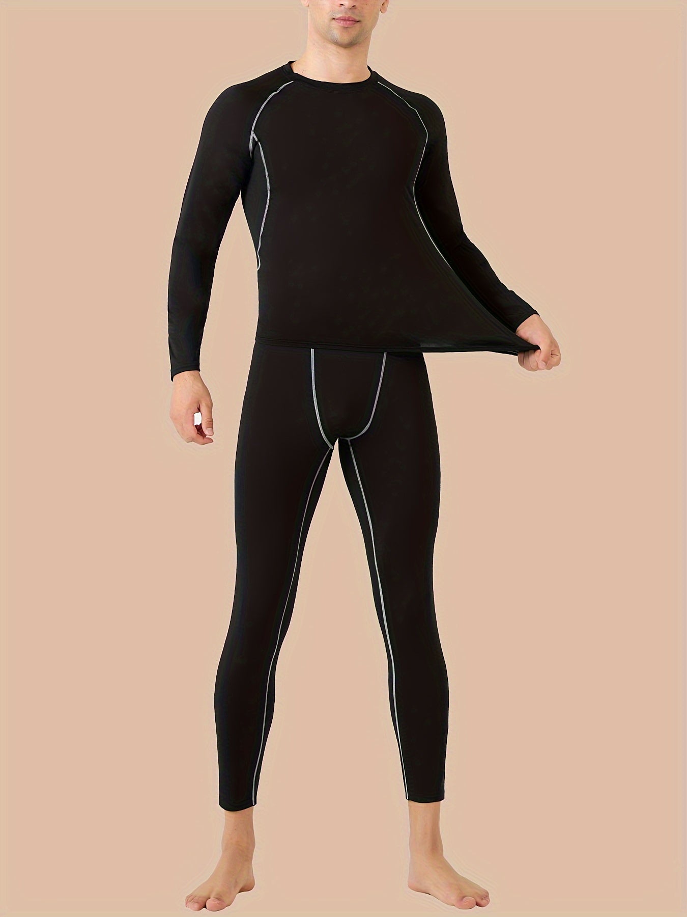 Men's Thermal Fleece-Lined Base Layer Set for Winter Outdoors