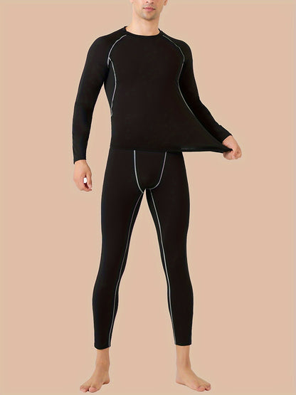 Men's Thermal Fleece-Lined Base Layer Set for Winter Outdoors