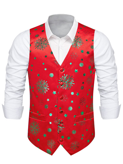 DOCAPEITON Men'S Christmas Vest - Formal & Casual Holiday Party Outfit with Button Front Closure, Non-Stretch Fabric - Green & Golden Snowflake, Tree, Firework Designs - Perfect for Xmas, New Year's, Weddings - Adult Men'S Fe