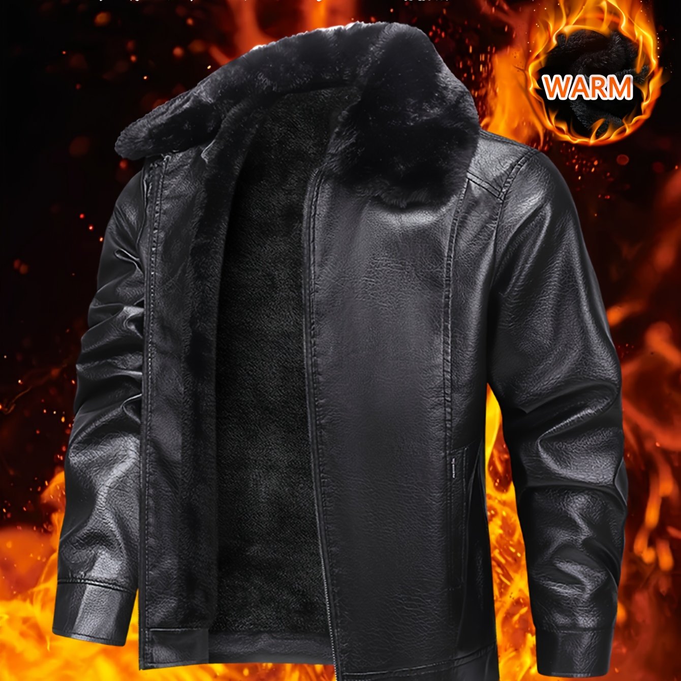 Men's Winter Jacket with Lining - Full-Zip Lapel Collar, Thickened Warm Coat for Cold Weather, Windproof & Flame-Resistant-like Beige (Hand Washable) - Ideal for Outdoor, Casual & Daily Wear (Black)