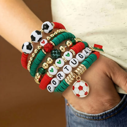 Portugal Fan Bracelet with Football Pendant and Flag Charm - ayq