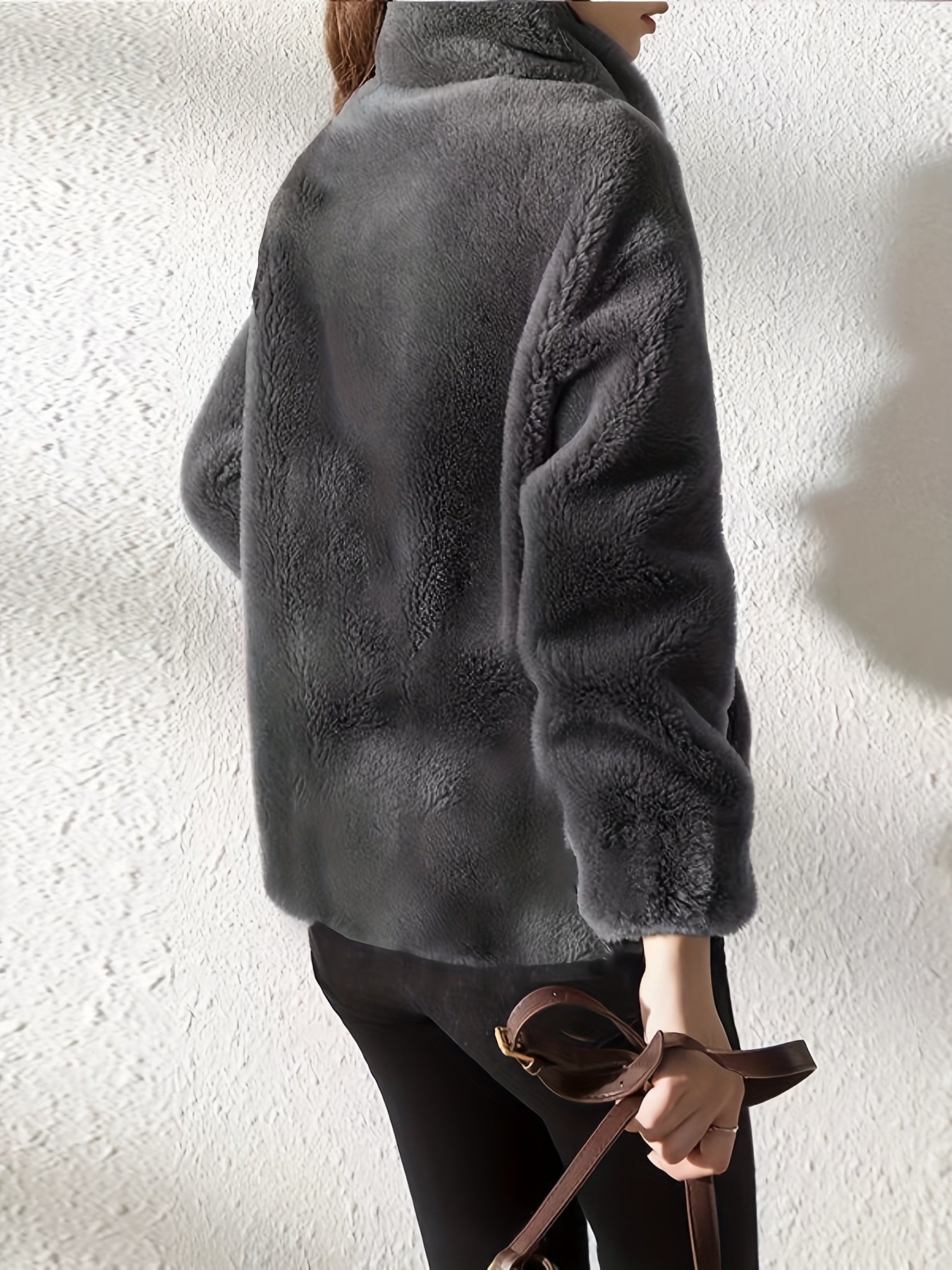 Մեծ չափս - կանացի նոր բրդյա բաճկոն, ձմեռային կարդիգան սվիտեր, հաստ և տաք երկկողմանի մարջանագույն բրդյա կտոր, ազատ և ոճային վերնազգեստ։