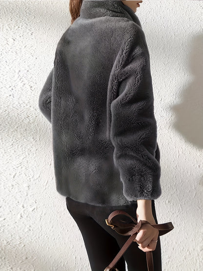 Մեծ չափս - կանացի նոր բրդյա բաճկոն, ձմեռային կարդիգան սվիտեր, հաստ և տաք երկկողմանի մարջանագույն բրդյա կտոր, ազատ և ոճային վերնազգեստ։