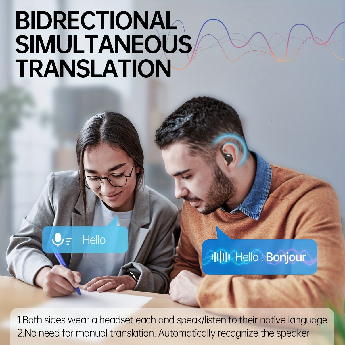 LIFEBEE Real-Time Multi-Language Translation TWS Sports Earbuds, True Wireless Ear Hook Headphones with Microphone, Wireless Connectivity, Volume Control, USB Rechargeable - Ideal for Workout & Daily Use, Wireless Earbuds