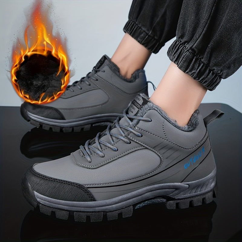 LEIJOP Men'S & Women'S Winter Snow Boots - Thermal Insulated Low-Top Hiking Boots with TPR Sole, Lace-Up Closure, All-Terrain Traction - Cold Weather Outdoor Boots for, Snowshoeing, Ice, And Rocky Terrain - Warm & Durable Pu/