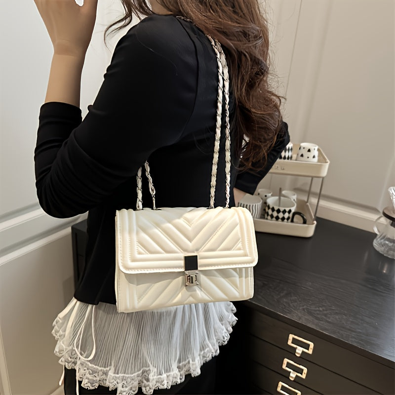 PU Material Women'Chain Crossbody Bag - Available in Five Colors, Elegant Shoulder Bag Suitable for Daily and Formal Occasions, Secure Buckle Design, Fashionable Chain Texture Style, Luxurious Texture Structure,must-have for