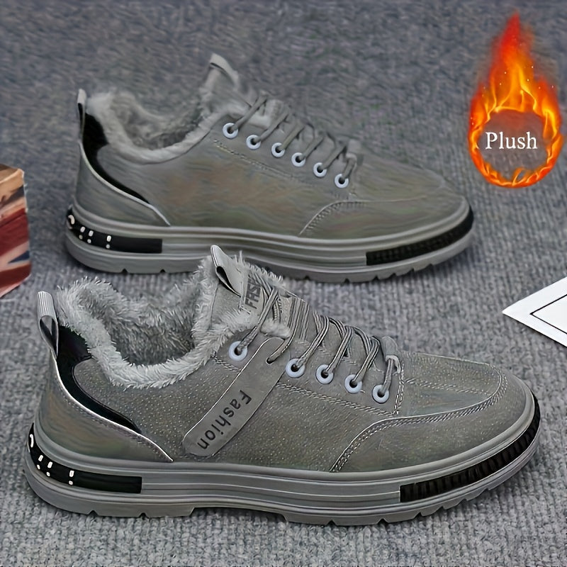 Men's Winter Low-Top Sneakers - Upper & Cushioned Sole, All- Round Toe Casual Shoes Suitable for Cold Weather, Urban Style, and Casual Attire