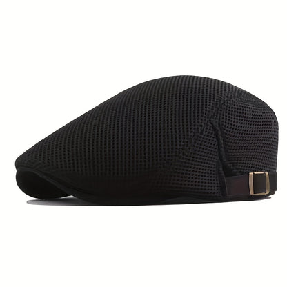 1 Men's Breathable Mesh Beret Hat - Casual Summer Style, 100% Polyester with Adjustable Faux Leather Strap for Comfort Fit