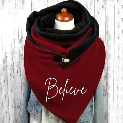 Women'S Christmas Letter Printed Neck Warmer - Soft Stretchy Polyester-Spandex Blend, Elastic Fit Windproof Cold-Proof Scarf with "Believe" Design, Machine Washable Casual Winter Accessory for Outdoor Activities, Christmas Sc