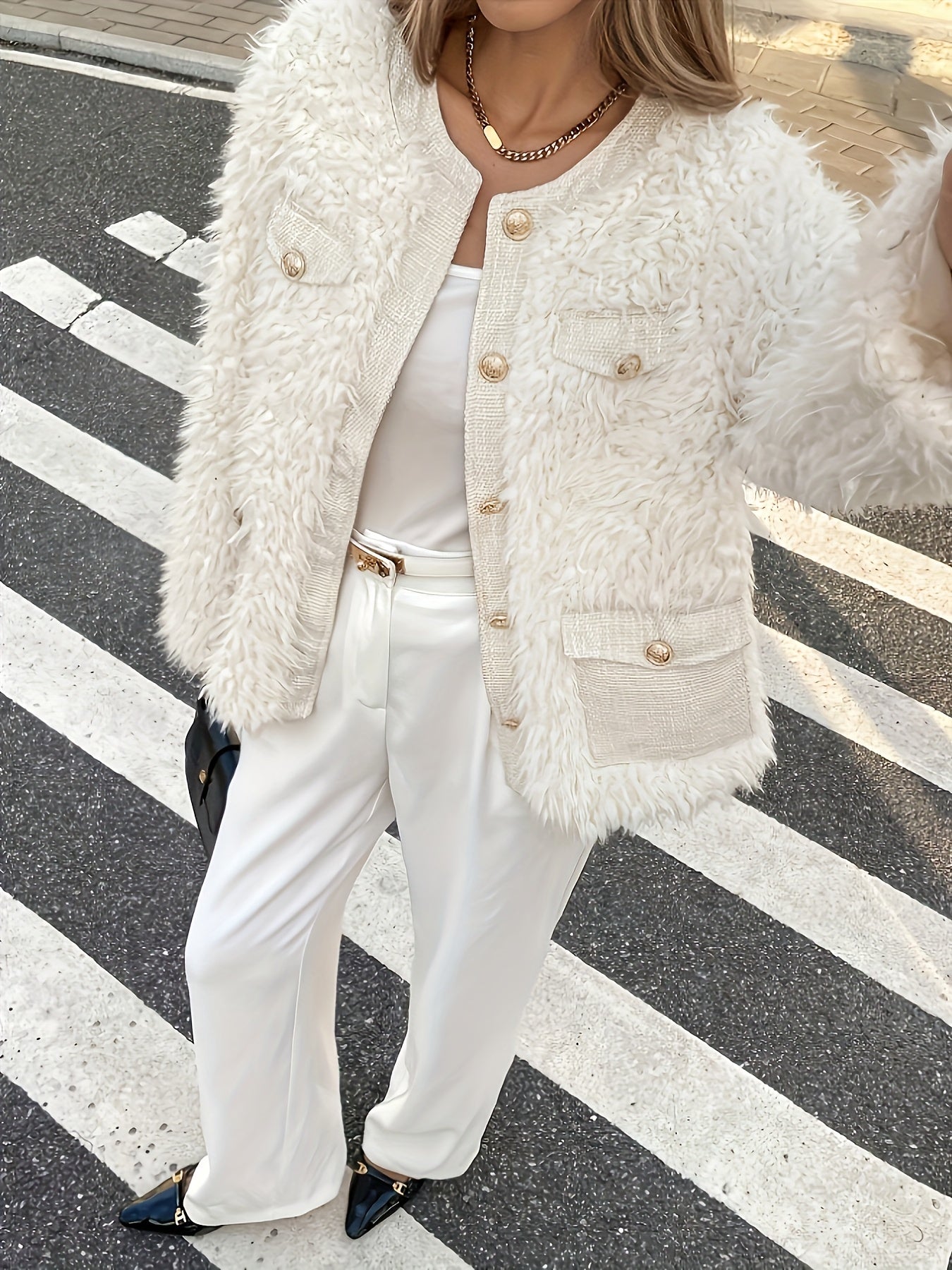 Women'S Elegant Faux Fur Coat - Chic Winter Outerwear with Button Front Closure, Soft Faux Fur Jacket for Fall & Winter, Office, Party