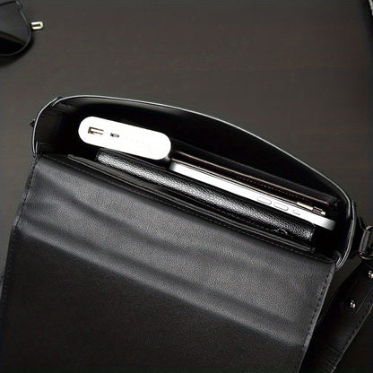 caivektine Men's Stylish Black Crossbody Bag - Adjustable Strap, Quilted Grid Design, Casual Business Shoulder Bag for Everyday Outings, Casual Business Bag   Sleek Modern Bag   Adjustable Strap Bag, Small Crossbody Bag