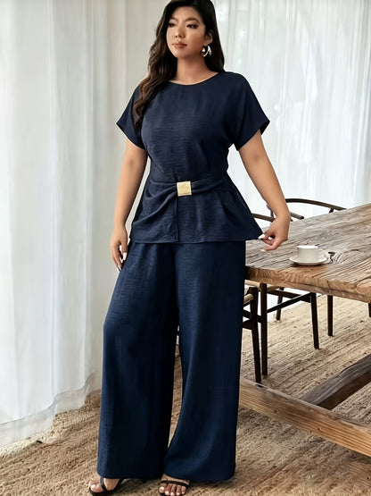 Plus Size Women's Tummy Control Top with Straight Leg Pants