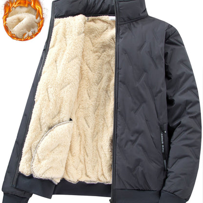 Men'S Heavyweight Winter Jacket - Thermal Insulated Cold Weather Coat with Zippered Pockets, Stand Collar, Full-Zip Closure - Black Outer Shell for Everyday & Outdoor Activities - Non-Stretch Fabric Construction, Seasonal Lay