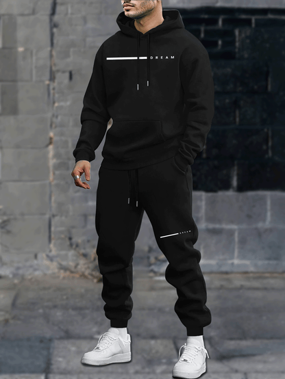 Men's Autumn and Winter Casual Loose Couple Hoodie Set, Stylish Sweatshirt with Long Pants Outfit