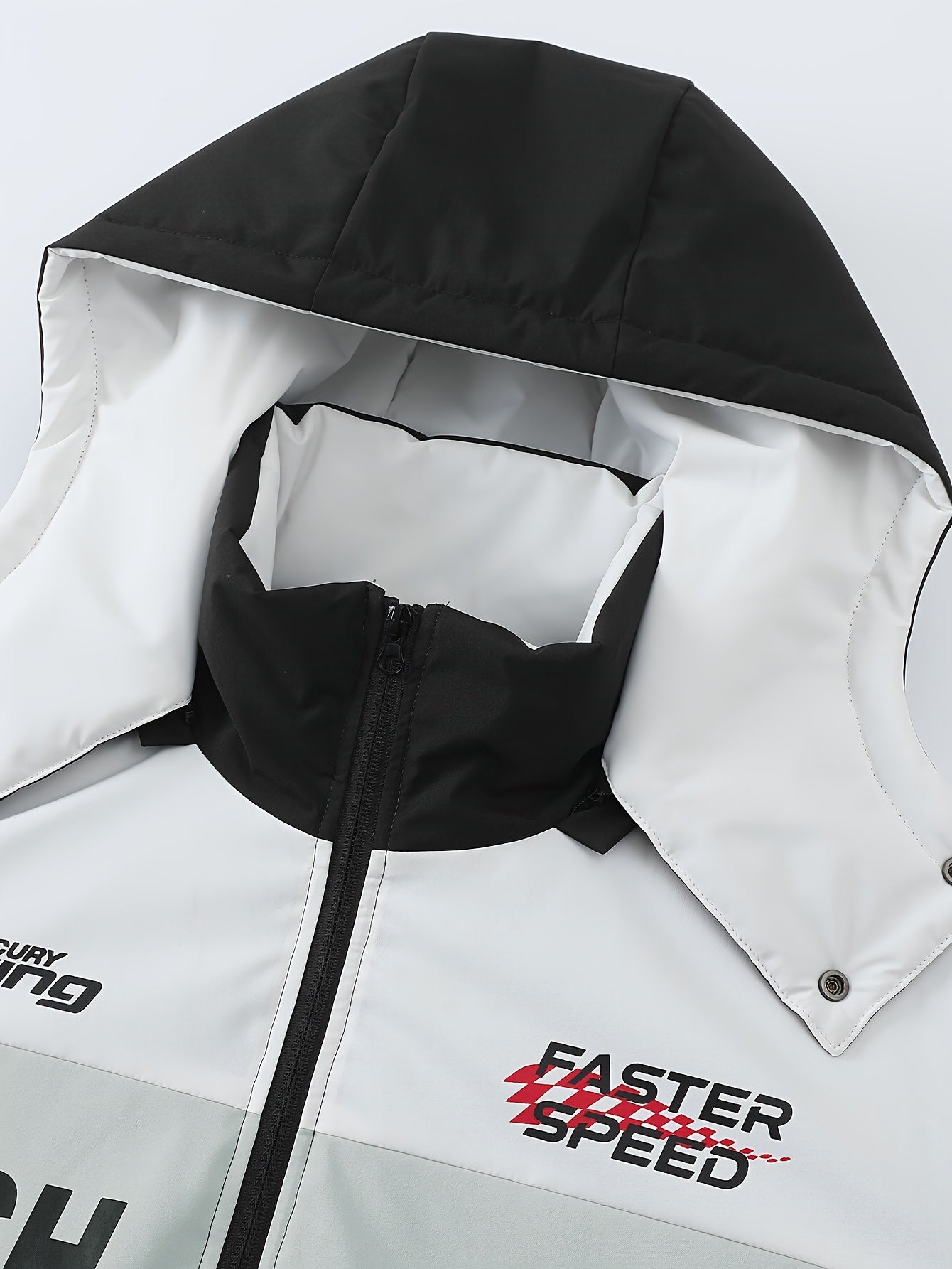 Men'S Casual Motorcycle Jacket, Warm Pilot Fashion Top 6023, 100% Polyester Hooded Collar with Alphabet Pattern, Long Sleeve Regular Fit, Non-Stretch Woven Fabric, Zipper Placket, with Pockets - 280gsm