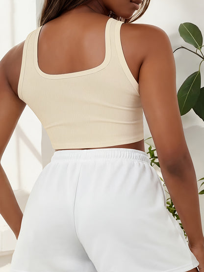 Women's Casual Sleeveless Crop Top & Drawstring Shorts Set