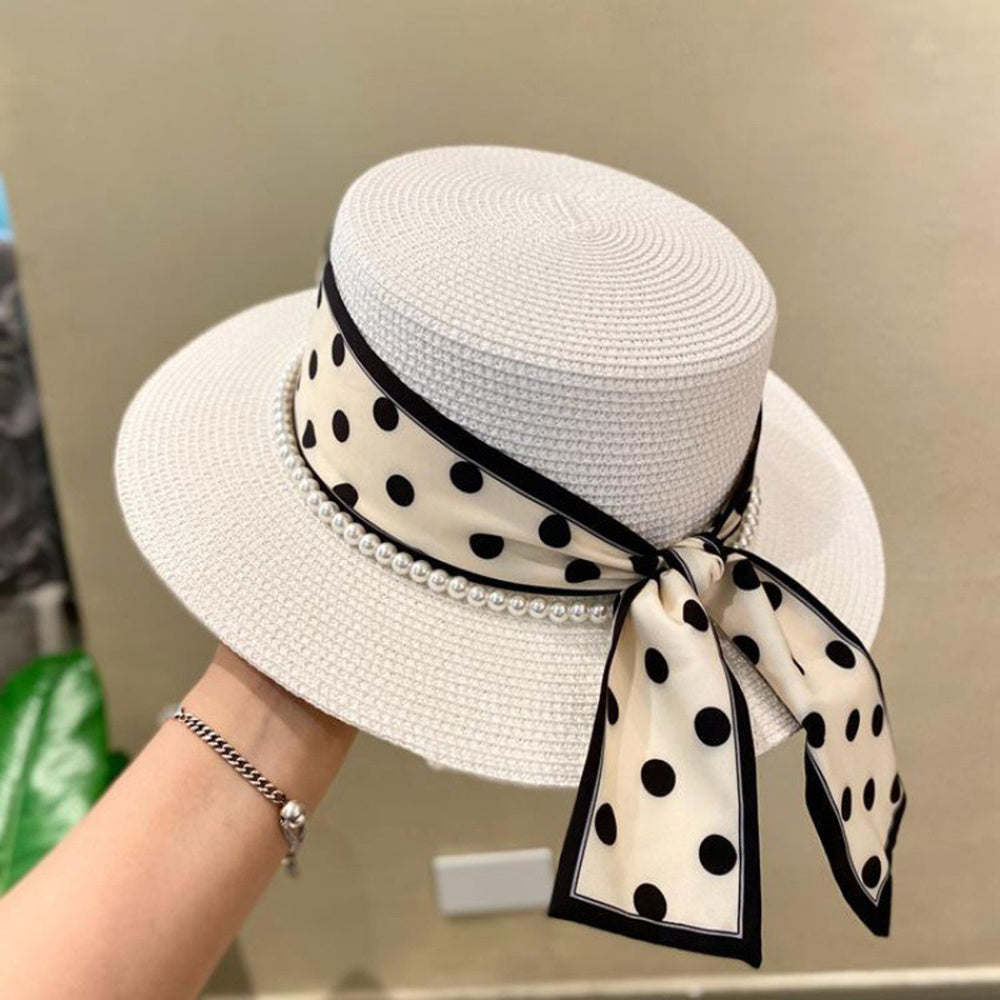 Women's Wide-Brim Summer Straw Hat with Ribbon Bow