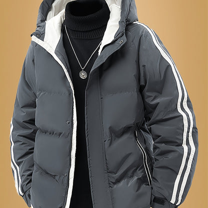 Men's Heavyweight Winter Coat - Hooded Jacket with Full-Zipper Closure, Insulated Outer Shell for Extreme Cold, Front Pockets - Dark Grey/White color, Hand Washable - Ideal for Everyday & Formal Cold Weather Outfits by OceanM