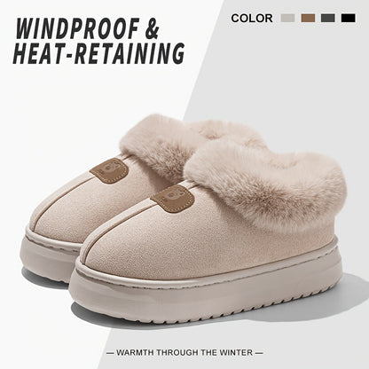 Unisex Winter Plush-Lined Slip-On Slippers with Thick Sole