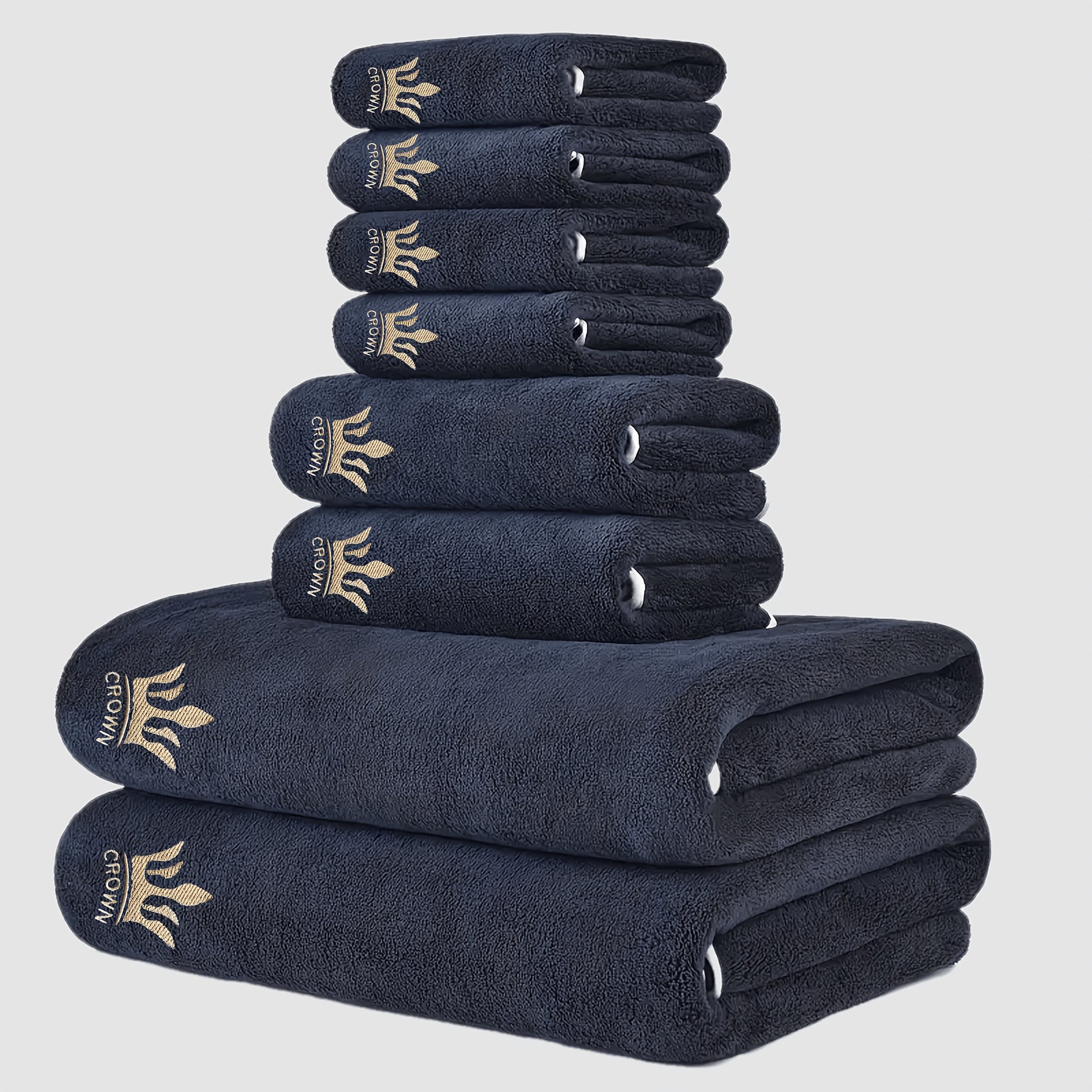 8pcs Super Soft Coral Bath Towel Set, Crown Embroidery, 2pcs 70 X 140Cm Bath Towels, 2pcs 42 X 70 Cm Hand Towels, 4pcs 35 X 35 Cm Washcloths, Quick-Drying, Fast-Absorbing, Lightweight, Perfect for Home, Hotel And Spa Use, Out - ayq