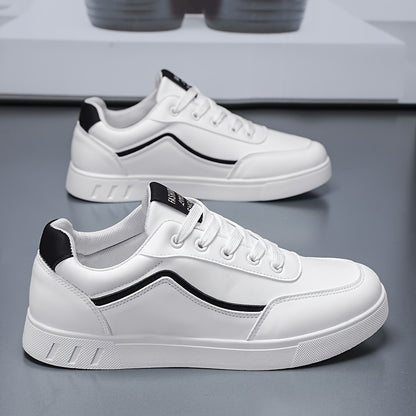 Men'S Fashion Skateboarding Shoes, Durable Anti-Slip Lace-Up Outdoor Sports Sneakers, Street Style Low Top Casual Footwear, PU Upper, Fabric Lining, PVC Sole, Cloth Insole, Round Toe, for Hiking, Daily Wear, Parties, Weddings